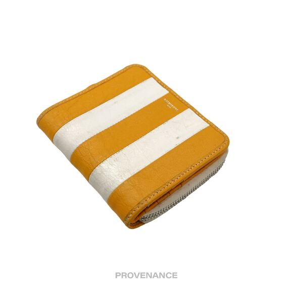🔴 Balenciaga Logo Bazaar Zip Wallet - Yellow White Striped - Picture 3 of 13